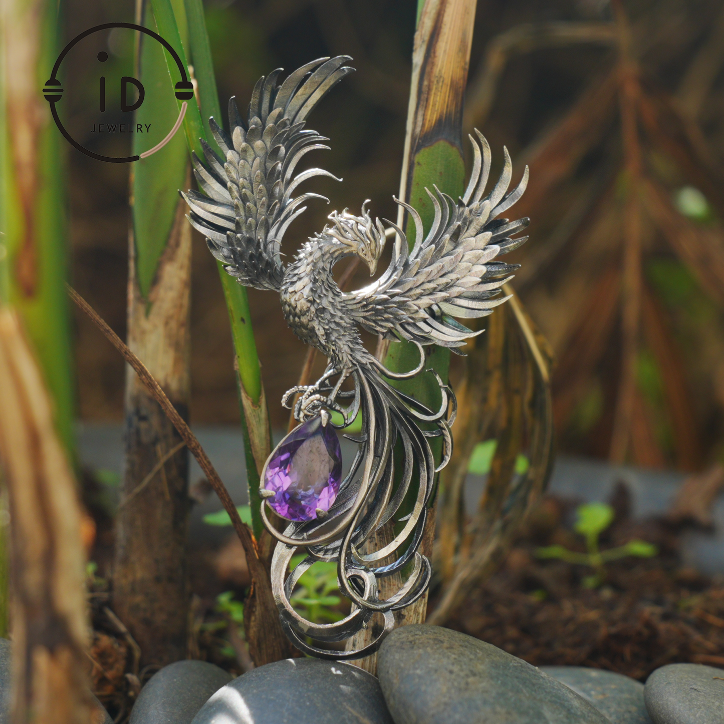 Gothic Pendant in 925 Silver with Amethyst Gemstone, Oxidized Vintage Design, Unisex Silver Necklace, Statement Jewelry as Birthday Gift