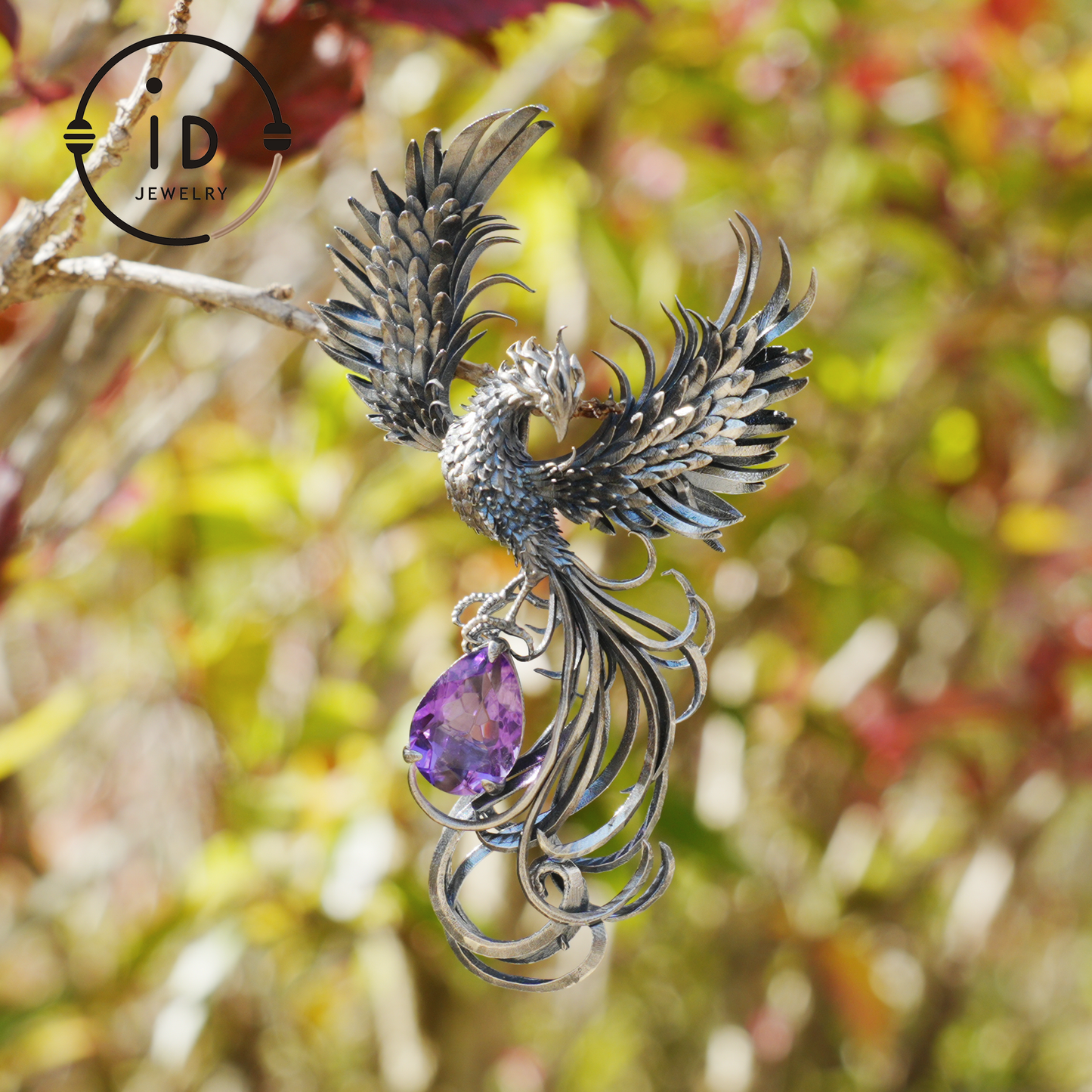 Gothic Pendant in 925 Silver with Amethyst Gemstone, Oxidized Vintage Design, Unisex Silver Necklace, Statement Jewelry as Birthday Gift