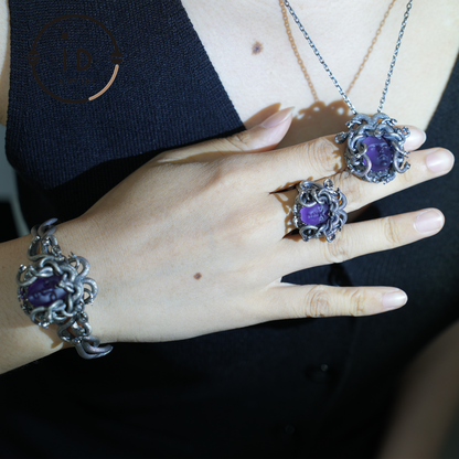 Medusa Bracelet | 925 Sterling Silver & Amethyst | Handmade Gothic Jewelry