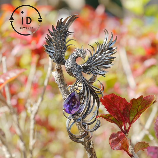 Gothic Pendant in 925 Silver with Amethyst Gemstone, Oxidized Vintage Design, Unisex Silver Necklace, Statement Jewelry as Birthday Gift