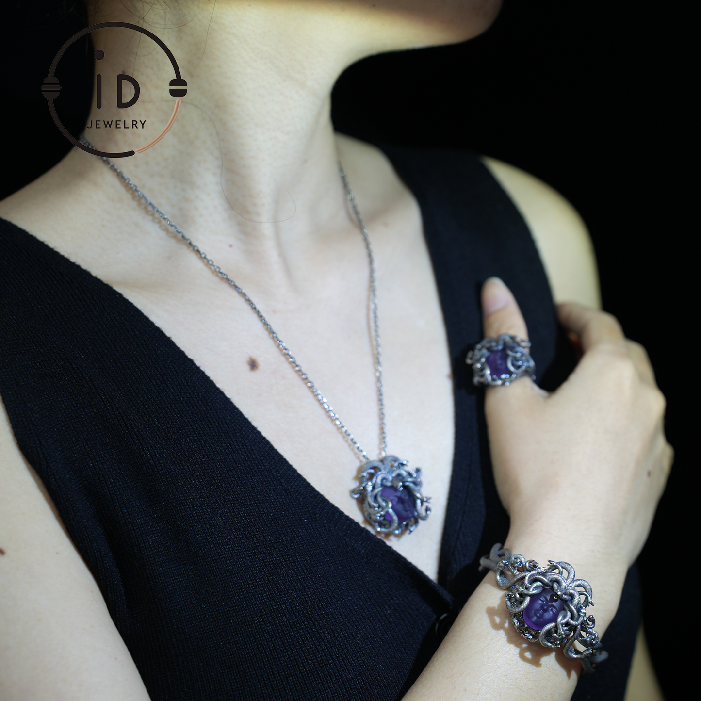 Medusa Bracelet | 925 Sterling Silver & Amethyst | Handmade Gothic Jewelry