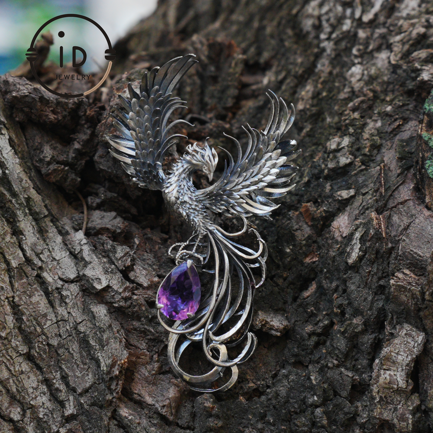 Gothic Pendant in 925 Silver with Amethyst Gemstone, Oxidized Vintage Design, Unisex Silver Necklace, Statement Jewelry as Birthday Gift