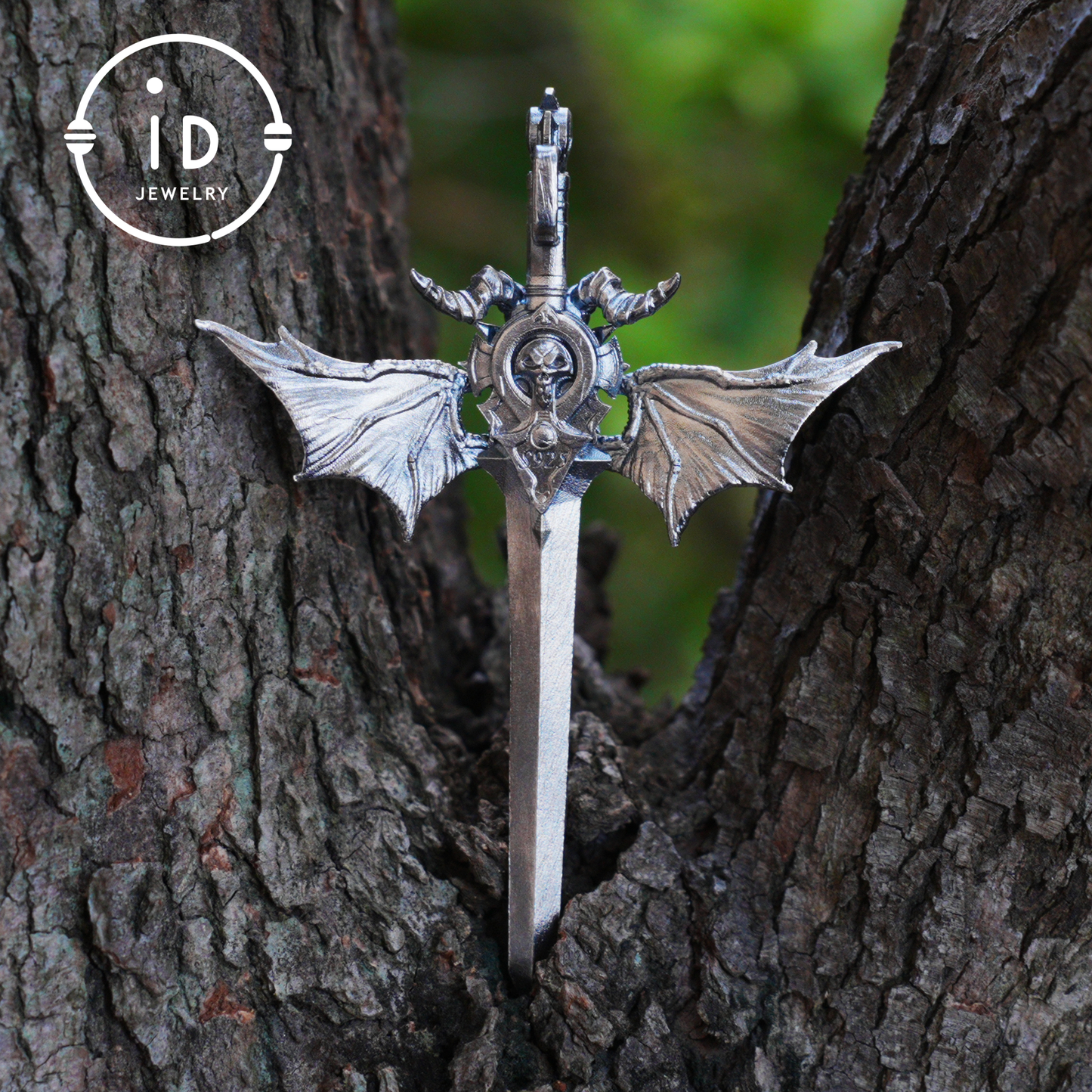 Gothic Sword Pendant in 925 Silver with Garnet Gemstone, Oxidized Vintage Design, Unisex Necklace as Birthday Gift