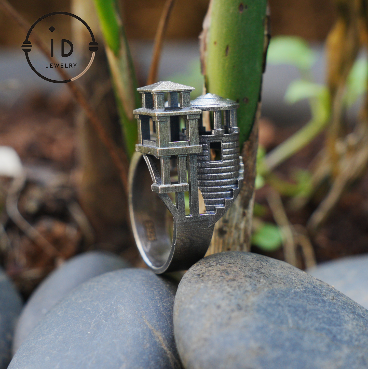 Architectural Silver Ring without Gemstone · Brutalist Statement Ring for Him or Her · Unisex Modern 925 Silver Art Jewelry