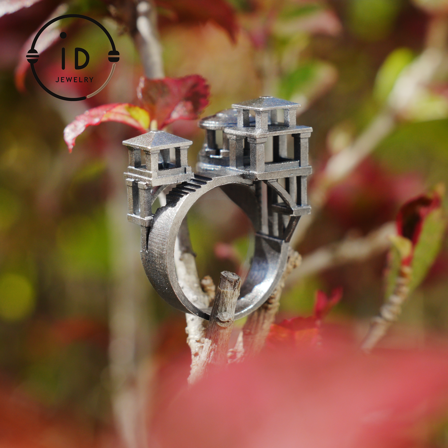 Architectural Silver Ring without Gemstone · Brutalist Statement Ring for Him or Her · Unisex Modern 925 Silver Art Jewelry