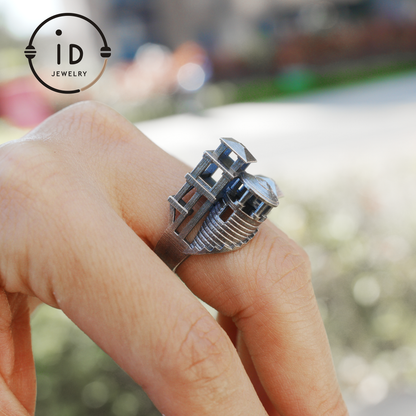 Architectural Silver Ring without Gemstone · Brutalist Statement Ring for Him or Her · Unisex Modern 925 Silver Art Jewelry