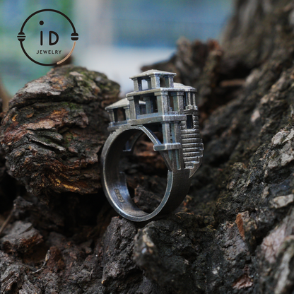 Architectural Silver Ring without Gemstone · Brutalist Statement Ring for Him or Her · Unisex Modern 925 Silver Art Jewelry