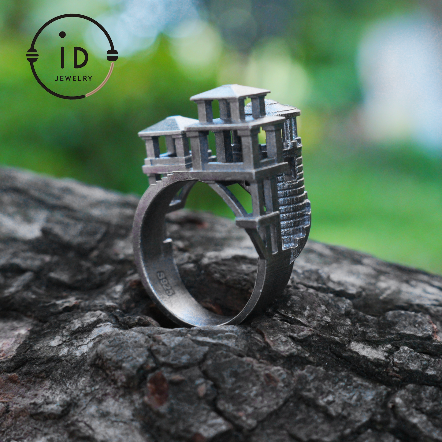 Architectural Silver Ring without Gemstone · Brutalist Statement Ring for Him or Her · Unisex Modern 925 Silver Art Jewelry