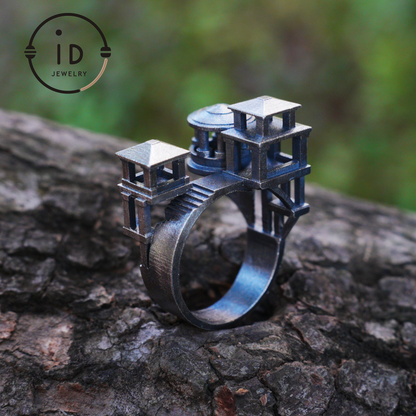 Architectural Silver Ring without Gemstone · Brutalist Statement Ring for Him or Her · Unisex Modern 925 Silver Art Jewelry