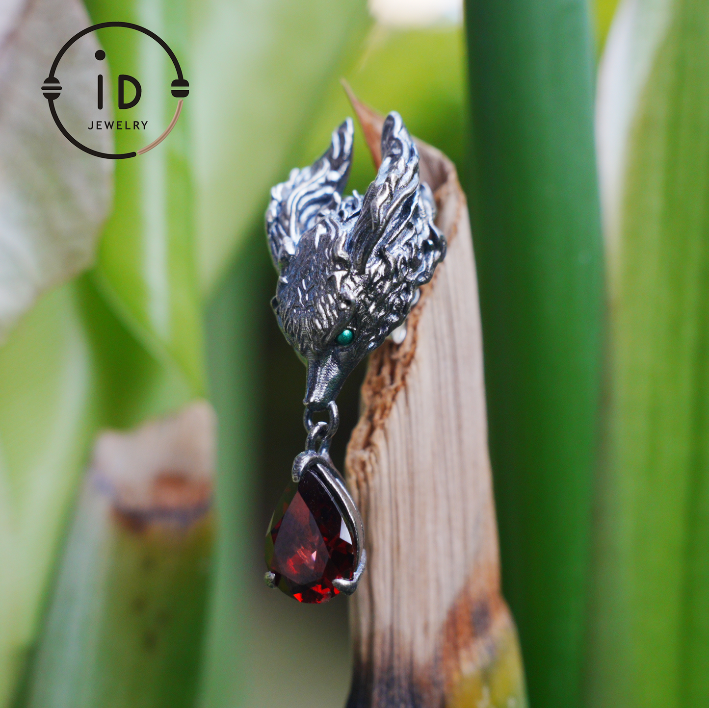 Fox Jewelry Set in Oxidized 925 Silver with Red Garnet – Gothic Earrings & Ring – Mystical Animal Jewelry in Fantasy Style Gift