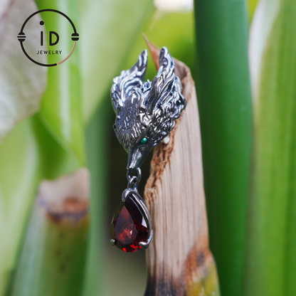 Fox Jewelry Set in Oxidized 925 Silver with Red Garnet – Gothic Earrings & Ring – Mystical Animal Jewelry in Fantasy Style Gift