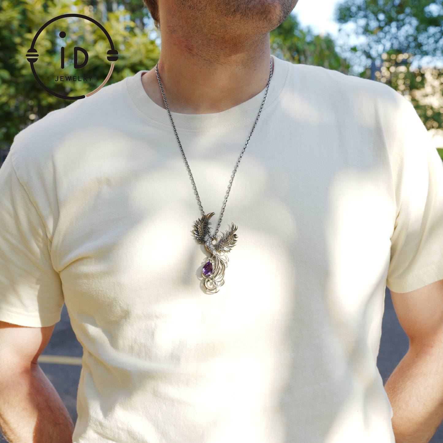 Gothic Pendant in 925 Silver with Amethyst Gemstone, Oxidized Vintage Design, Unisex Silver Necklace, Statement Jewelry as Birthday Gift