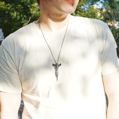 Totem pendant in 925 silver with turquoise and onyx · Spiritual gothic tribal jewelry in symbolic style · Gift for men or artists