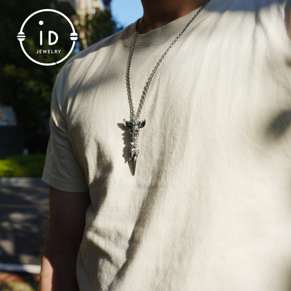 Totem pendant in 925 silver with turquoise and onyx · Spiritual gothic tribal jewelry in symbolic style · Gift for men or artists