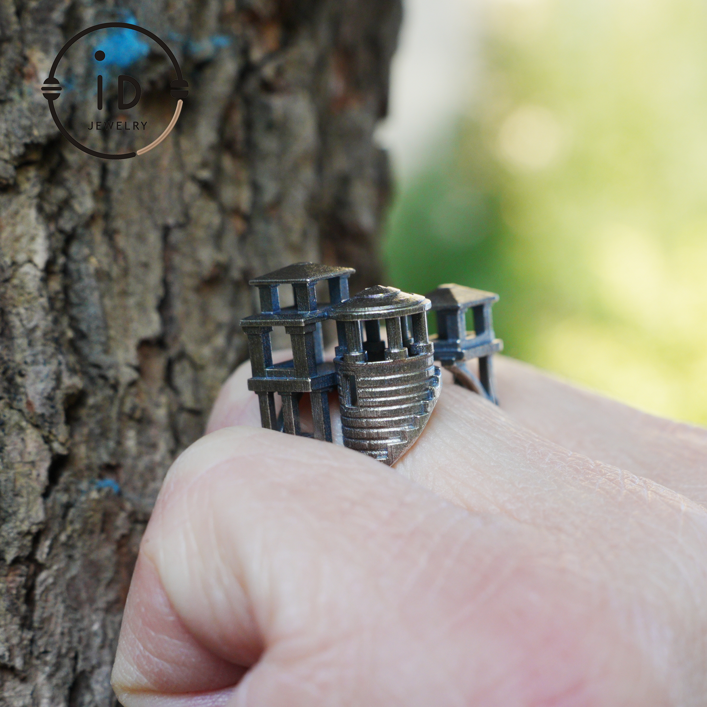 Architectural Silver Ring without Gemstone · Brutalist Statement Ring for Him or Her · Unisex Modern 925 Silver Art Jewelry