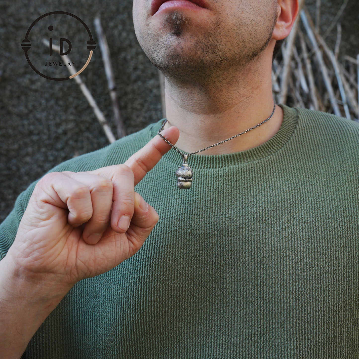 Oxidized Silver Hamster Pendant Handmade Totem Jewelry Animal Charm Necklace Gift for Her Zen Style Talisman 925 Sterling Silver