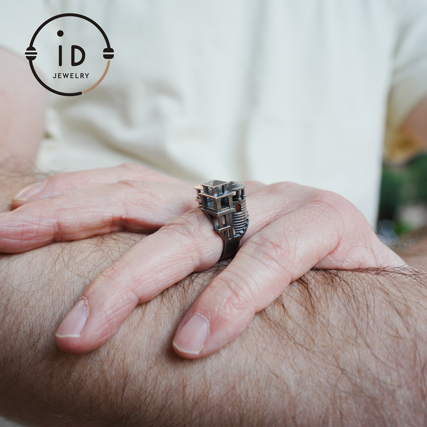 Architectural Silver Ring without Gemstone · Brutalist Statement Ring for Him or Her · Unisex Modern 925 Silver Art Jewelry