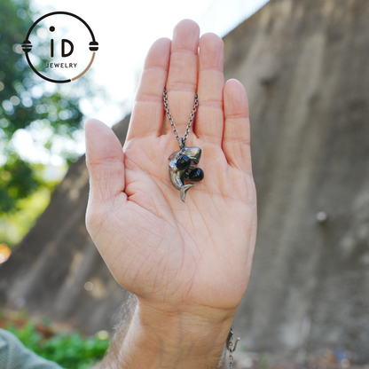 Shark Pendant in Oxidized 925 Sterling Silver with Blue Agate Gem · Ocean Totem Jewelry Gift for Men and Sea Lovers