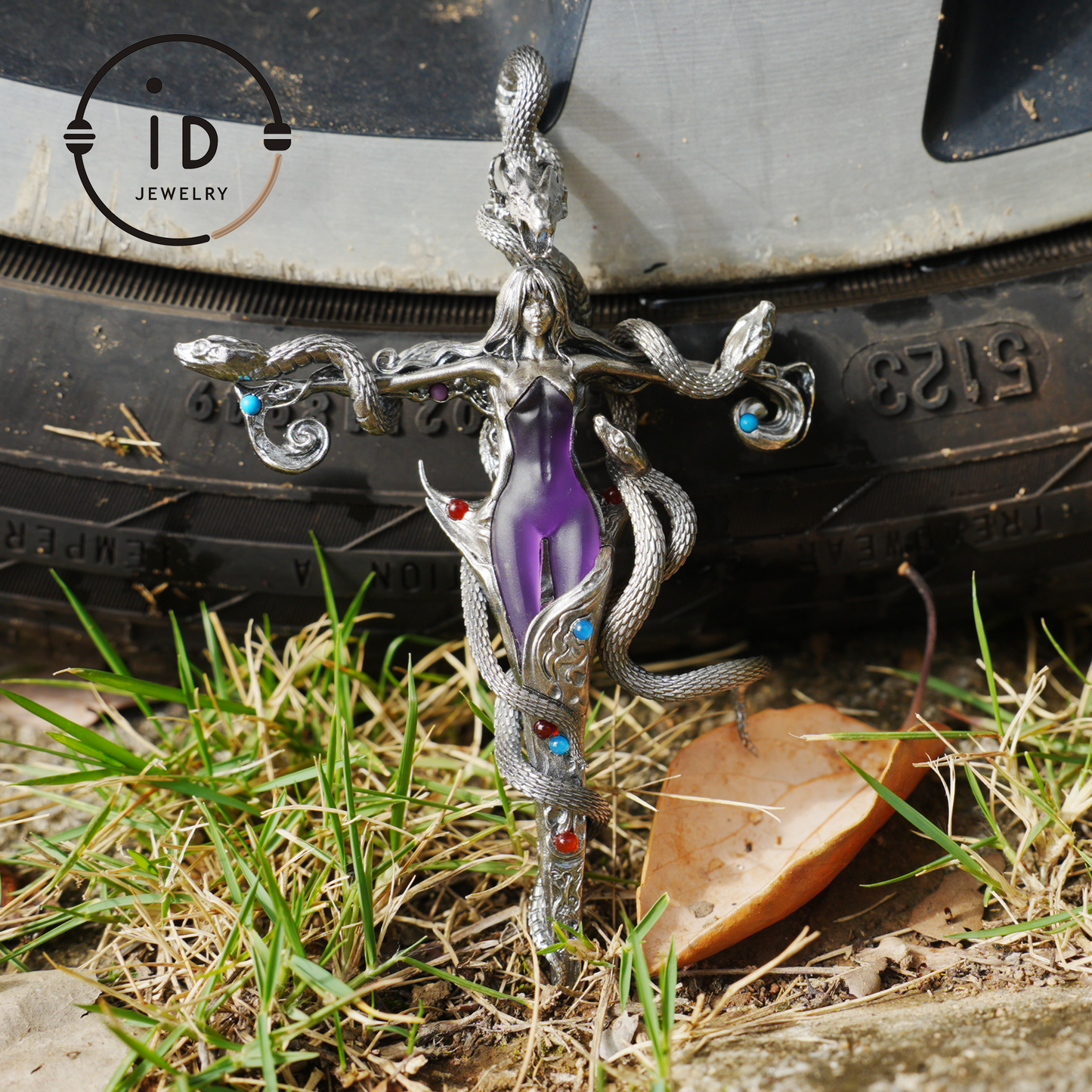 Gothic Snake Pendant in 925 Sterling Silver with Amethyst and Glass Accents, Mystical Totem Necklace Gift for Her or Him