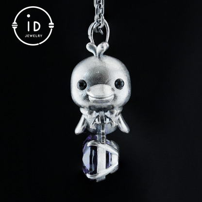 Dolphin Necklace in 925 Sterling Silver with Purple Amethyst, Handmade Jewelry in Vintage Animal Fairytale Style, Ideal Gift for Women