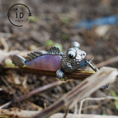 Pink Agate Fish Pendant in 925 Silver, Whimsical Totem Animal Necklace, Fantasy Vintage Jewelry Gift for Women or Men, Birthday Christmas