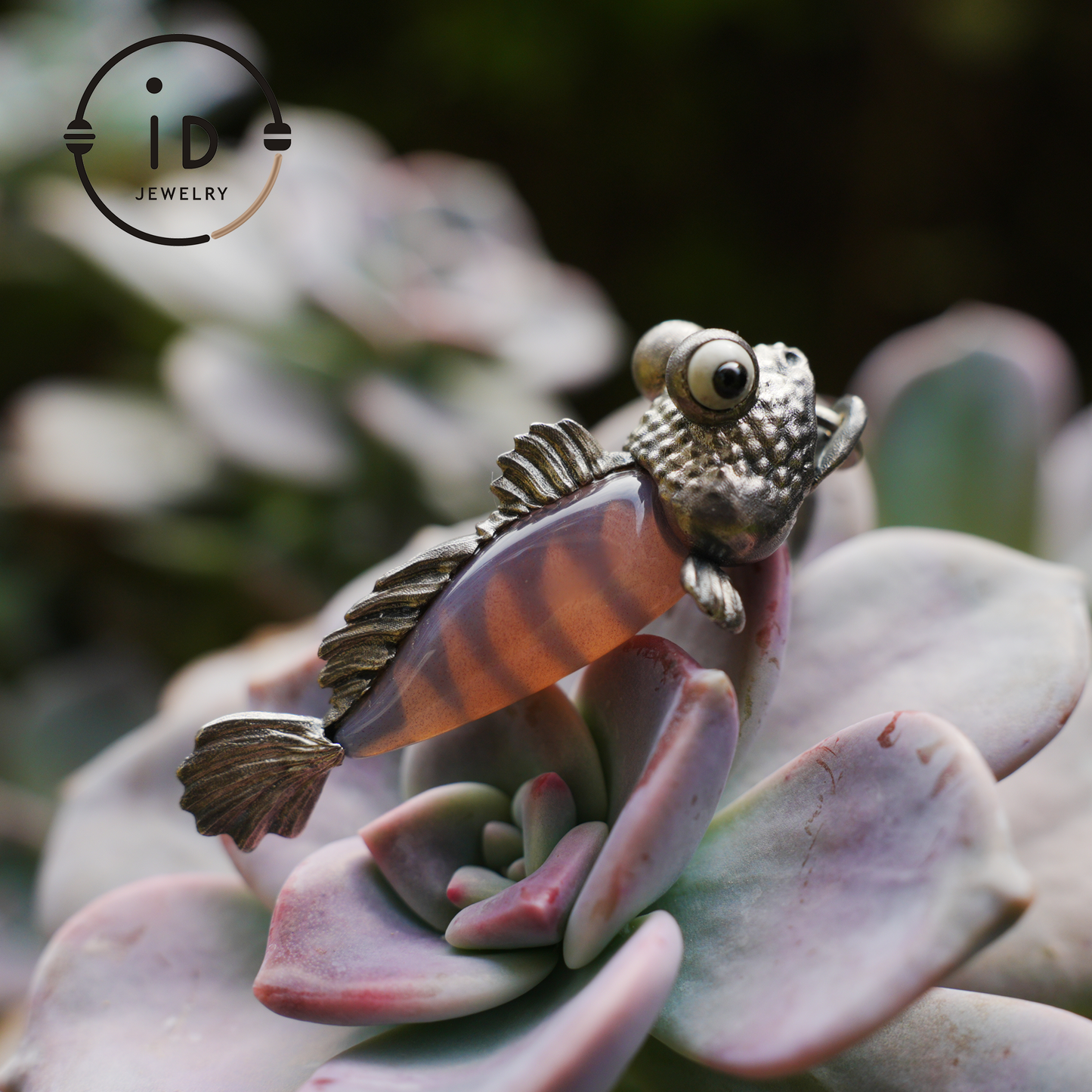 Pink Agate Fish Pendant in 925 Silver, Whimsical Totem Animal Necklace, Fantasy Vintage Jewelry Gift for Women or Men, Birthday Christmas