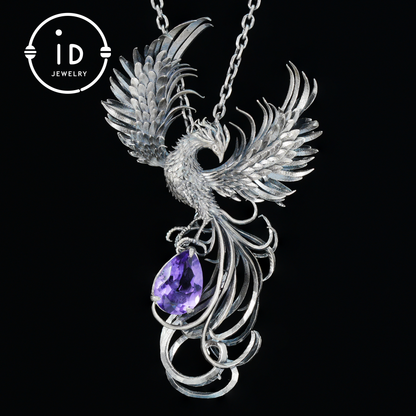 Gothic Pendant in 925 Silver with Amethyst Gemstone, Oxidized Vintage Design, Unisex Silver Necklace, Statement Jewelry as Birthday Gift