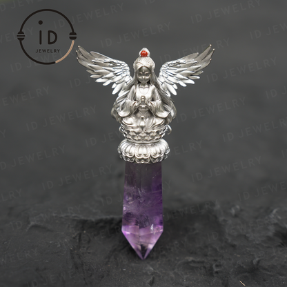 Oriental Spiritual Amethyst Pendant Necklace｜Handmade 925 Silver Jewelry｜Meditation Energy Amulet Gift for Soul Friends