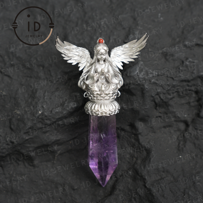 Oriental Spiritual Amethyst Pendant Necklace｜Handmade 925 Silver Jewelry｜Meditation Energy Amulet Gift for Soul Friends