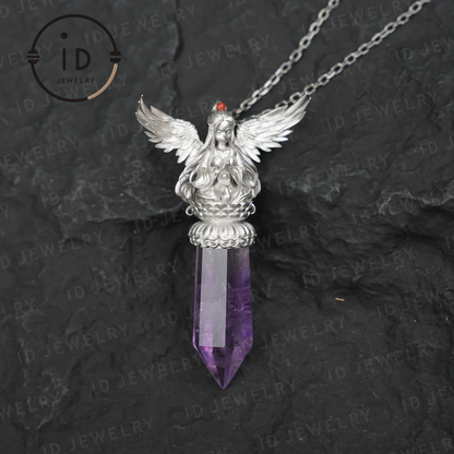 Oriental Spiritual Amethyst Pendant Necklace｜Handmade 925 Silver Jewelry｜Meditation Energy Amulet Gift for Soul Friends