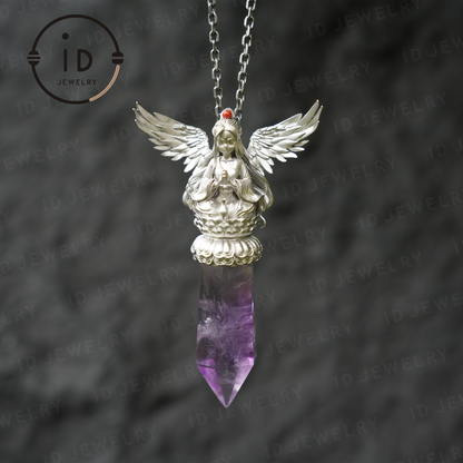Oriental Spiritual Amethyst Pendant Necklace｜Handmade 925 Silver Jewelry｜Meditation Energy Amulet Gift for Soul Friends