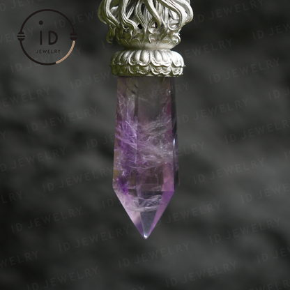Oriental Spiritual Amethyst Pendant Necklace｜Handmade 925 Silver Jewelry｜Meditation Energy Amulet Gift for Soul Friends
