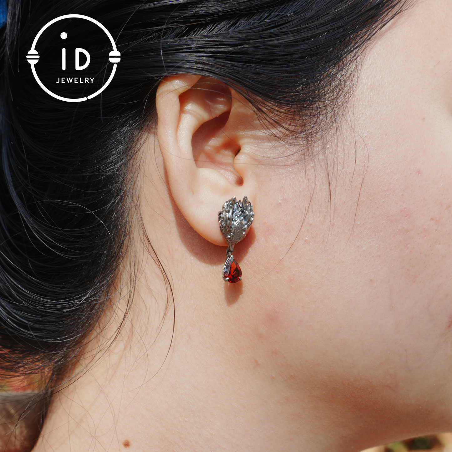 Fox Jewelry Set in Oxidized 925 Silver with Red Garnet – Gothic Earrings & Ring – Mystical Animal Jewelry in Fantasy Style Gift