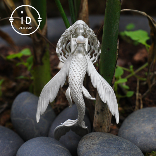 925 Sterling Silver Mermaid Pearl Pendant Necklace Hand-Carved Ocean Fantasy Jewelry |Protection Talisman & Symbol of Love Unique Gift Idea