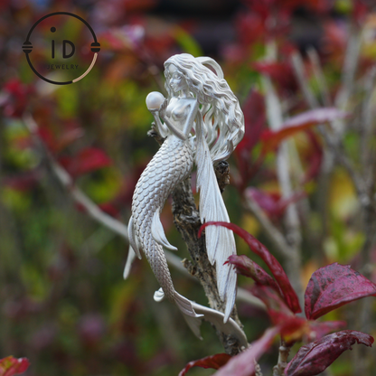 925 Sterling Silver Mermaid Pearl Pendant Necklace Hand-Carved Ocean Fantasy Jewelry |Protection Talisman & Symbol of Love Unique Gift Idea