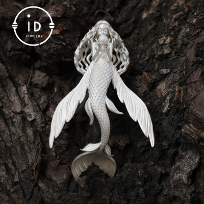 925 Sterling Silver Mermaid Pearl Pendant Necklace Hand-Carved Ocean Fantasy Jewelry |Protection Talisman & Symbol of Love Unique Gift Idea