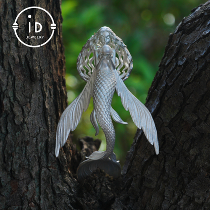 925 Sterling Silver Mermaid Pearl Pendant Necklace Hand-Carved Ocean Fantasy Jewelry |Protection Talisman & Symbol of Love Unique Gift Idea