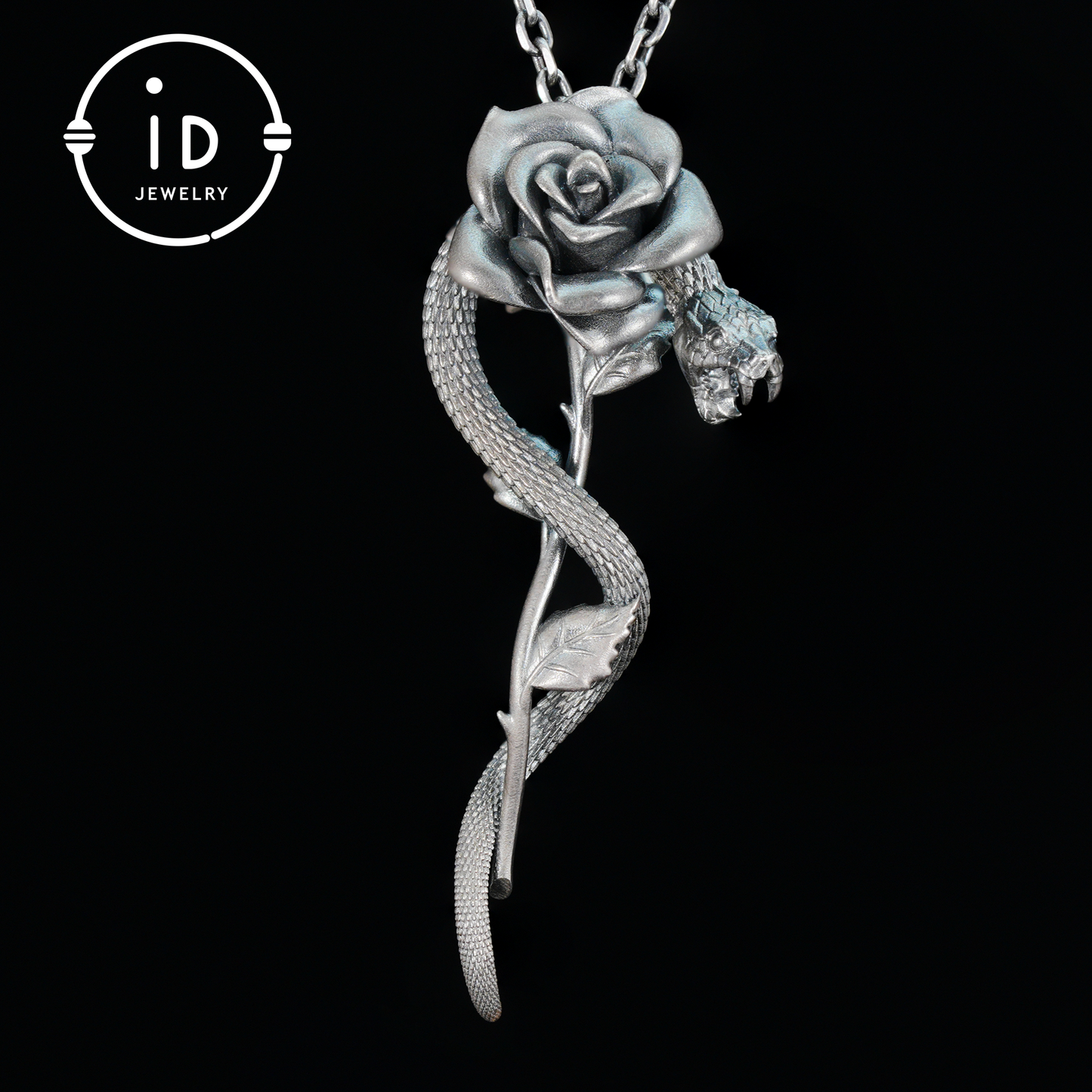 Heart Shaped Garnet Snake Pendant in 925 Sterling Silver with Rose Design, Gothic Vintage Style, Gift for Her, Dark Symbolic Jewelry