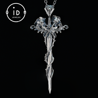 Handcrafted alexandrite pendant with rose and dagger details in oxidized silver – a symbolic talisman in gothic and witchcore style
