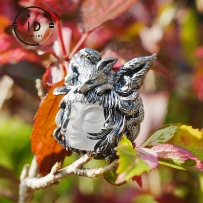 Handcrafted 925 Sterling Silver Fox Spirit Pendant with White Crystal – Mystical Fantasy Amulet Necklace for Witchy or Gothic Gift