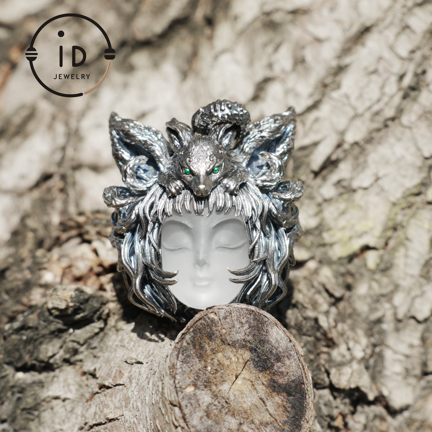 Handcrafted 925 Sterling Silver Fox Spirit Pendant with White Crystal – Mystical Fantasy Amulet Necklace for Witchy or Gothic Gift