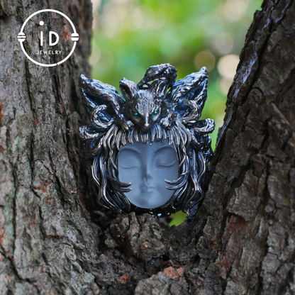 Handcrafted 925 Sterling Silver Fox Spirit Pendant with White Crystal – Mystical Fantasy Amulet Necklace for Witchy or Gothic Gift