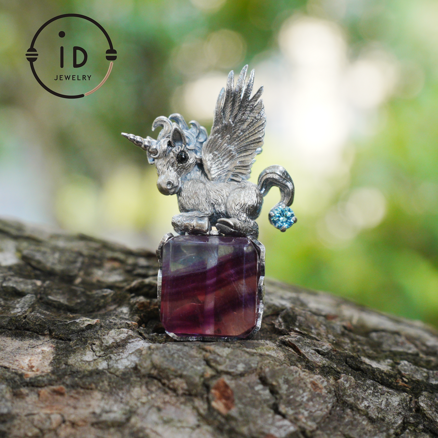 Fantasy Unicorn Pendant in 925 Sterling Silver with Phantom Quartz, Zircon and Agate – Unique Handcrafted Gift for Dreamers and Collectors