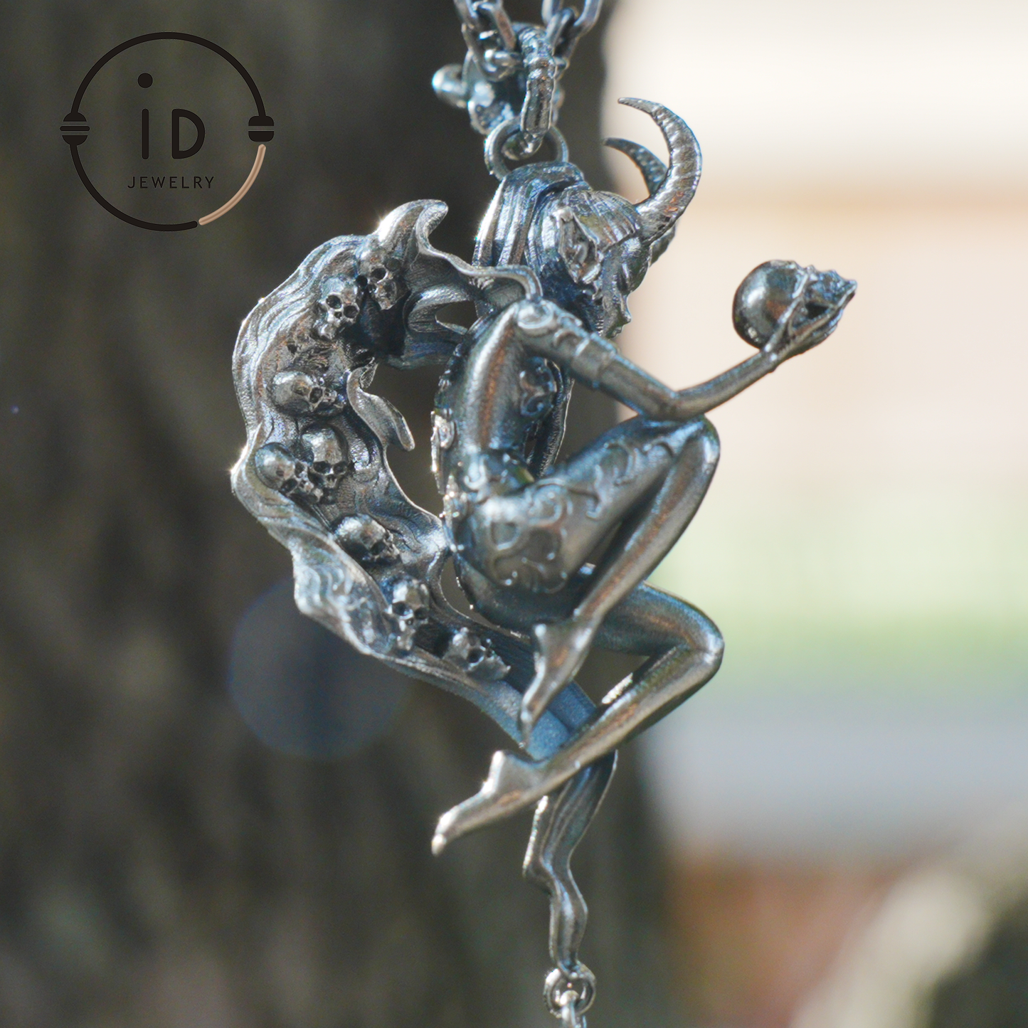 925 Silver Pendant with Lodolith Crystal Drop, Gothic Fantasy Jewelry, Oxidized Silver, Talisman Pendant for Self-Reflection, Gift for Her