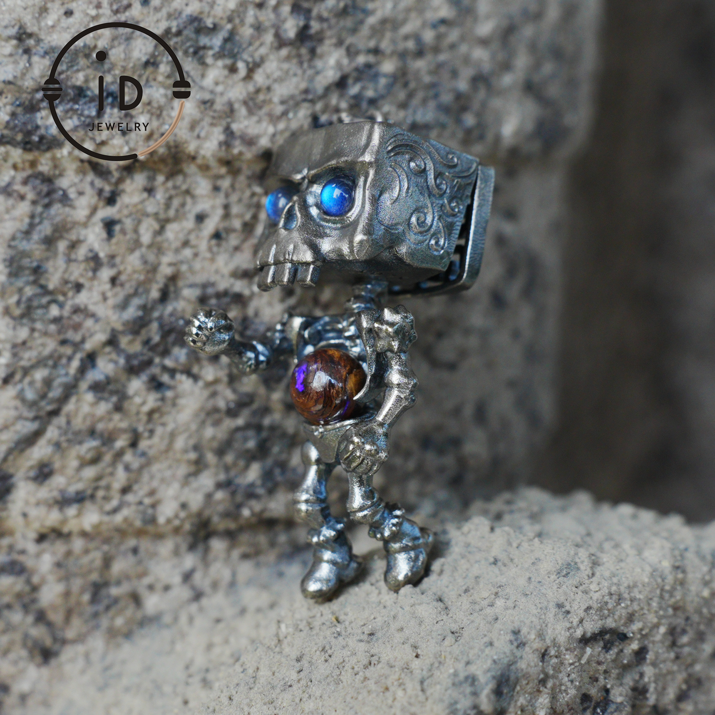 Memento Mori Skull Pendant | 925 Silver with Labradorite & Iron Opal | Gothic Talisman for Spiritual Awakening