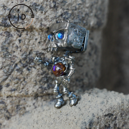 Memento Mori Skull Pendant | 925 Silver with Labradorite & Iron Opal | Gothic Talisman for Spiritual Awakening