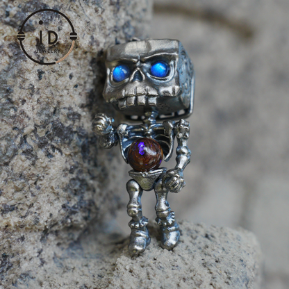 Memento Mori Skull Pendant | 925 Silver with Labradorite & Iron Opal | Gothic Talisman for Spiritual Awakening