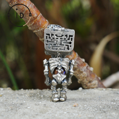 Memento Mori Skull Pendant | 925 Silver with Labradorite & Iron Opal | Gothic Talisman for Spiritual Awakening