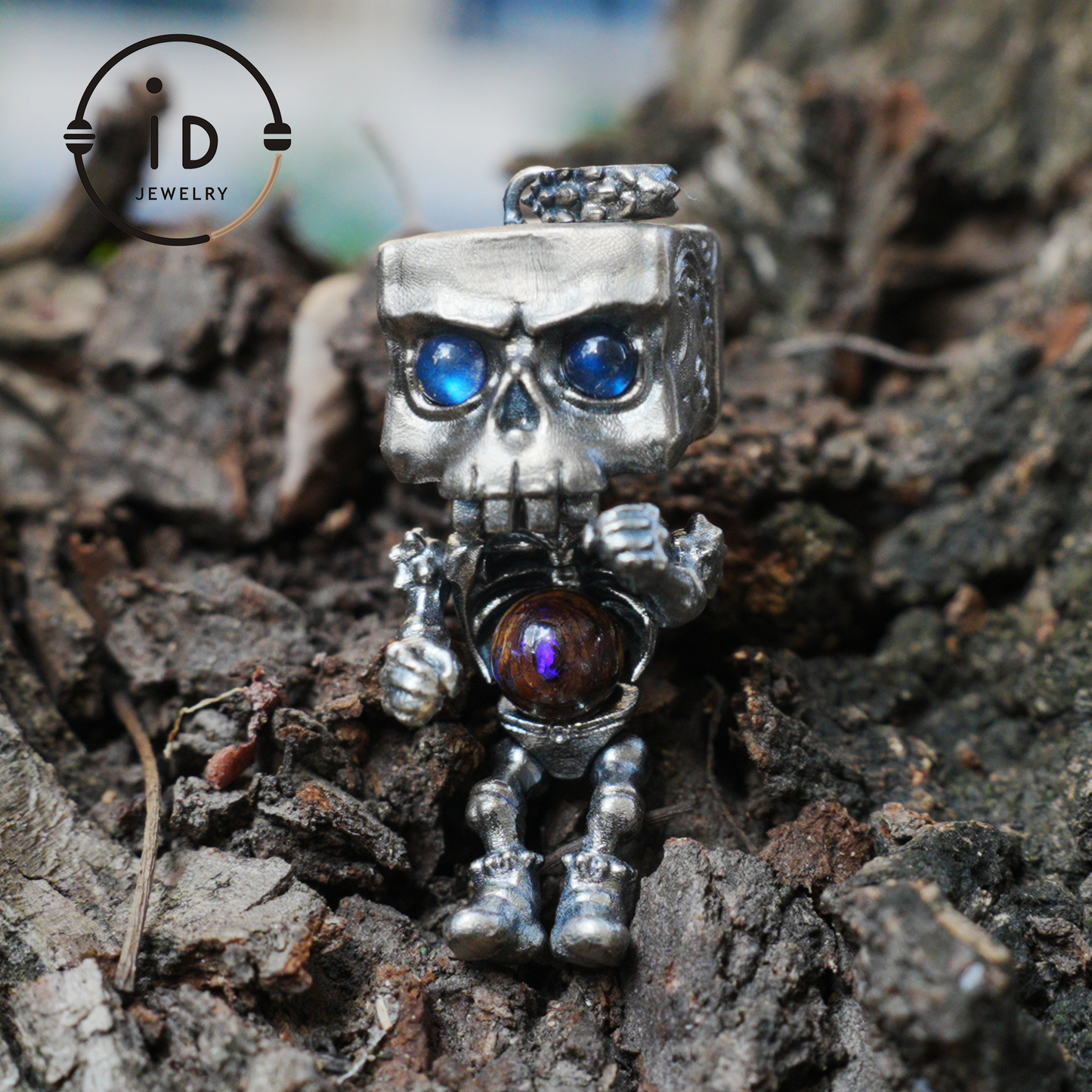 Memento Mori Skull Pendant | 925 Silver with Labradorite & Iron Opal | Gothic Talisman for Spiritual Awakening