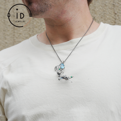 Handmade Brooch & Pendant with Blue Topaz, Green Gemstone, Oxidized 925 Silver, Nature-Inspired Fairy Jewelry, Gift for Her